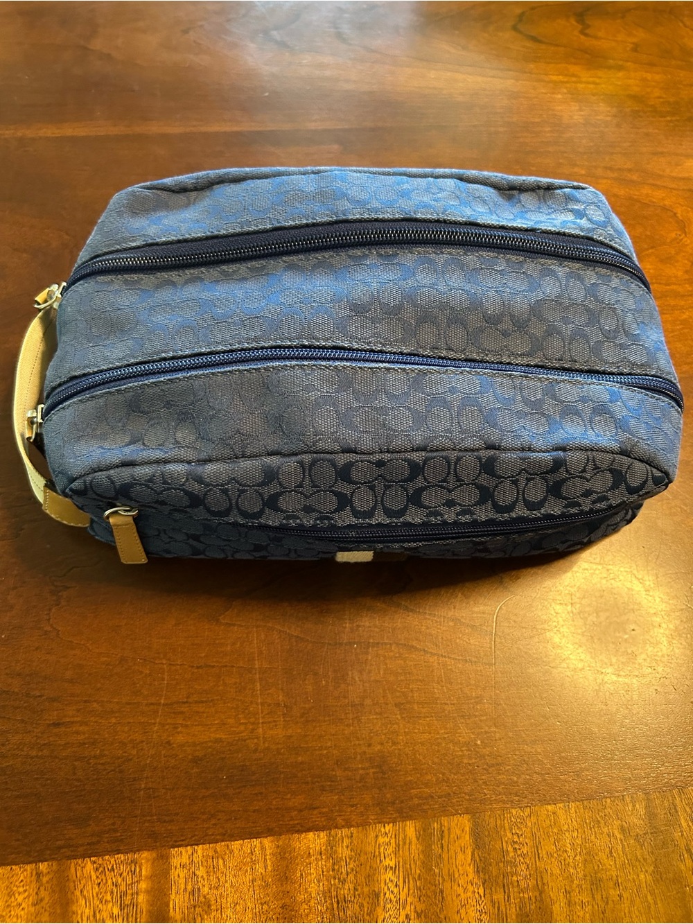 Men's Coach Canvas Navy Blue Toiletry Bag - Classic Logo Pattern